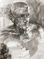 Portrétní studie, tuš na japonském papíře, 70 x 49,7 cm, 2022